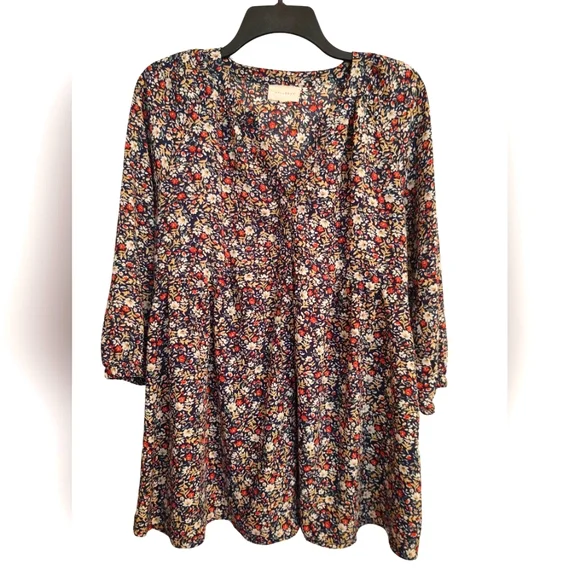 *SALE* EUC MELLODAY Navy Blue Floral Pullover Blouse Size M - Picture 1 of 6